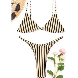 NWT Zaful Yellow/Black/White Striped SEXY Bikini